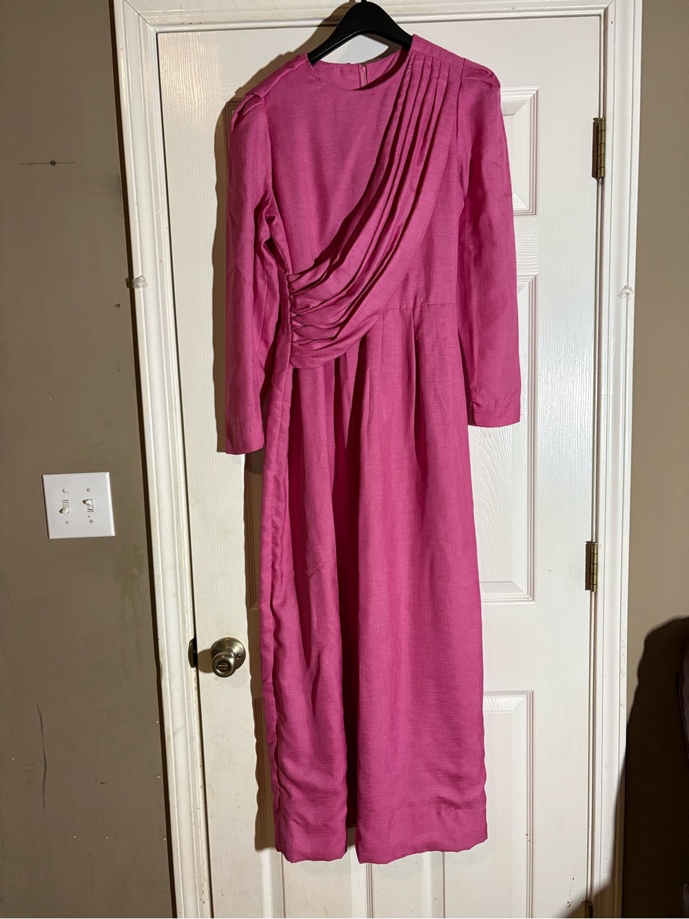 Fuchsia Long-Sleeve Draped Maxi Dress
